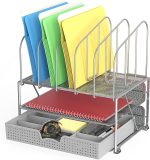 DecoBros Mesh Desk Organizer with Double Tray, 5 Upright Sections and Sliding Drawer, Black